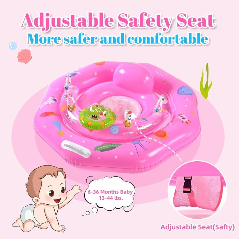 GEEQUFLOAT Baby Pool Float for 6-36 Months | Extra Wide Infant Pool Float with UPF50+ Sunshade & Toy Play Console | Baby Floatie with Adjustable Safety Seat, Detachable Canopy, Secure Handle & Safety Leash - Image 5